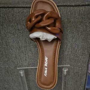 Public Desire Brown Chain Slide Sandals